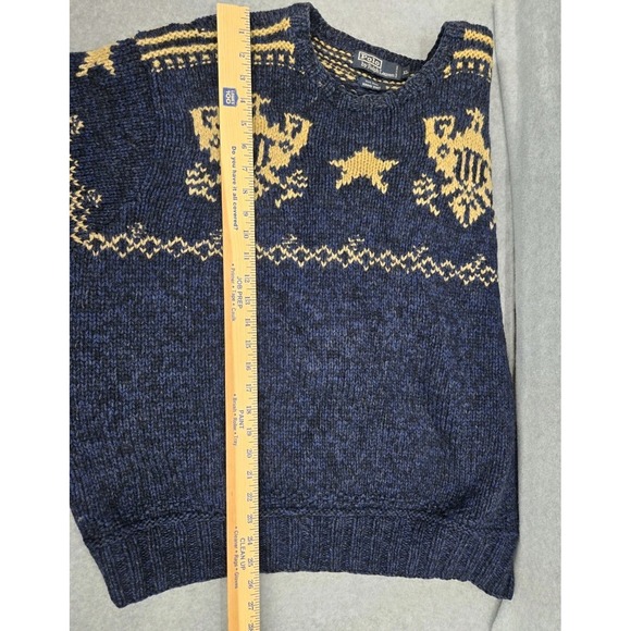 VTG Mens Polo Ralph Lauren Hand Knit Wool Eagle Shield Star Sweater XL Grandpa - Picture 9 of 9